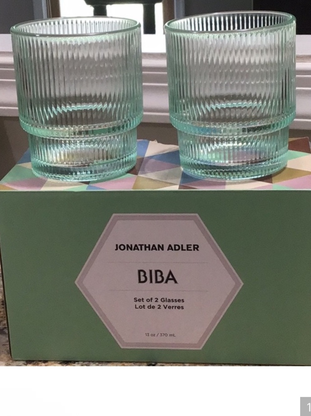 Jonathan Adler Biba Ribbed Glasses in Light Green Set of 2
